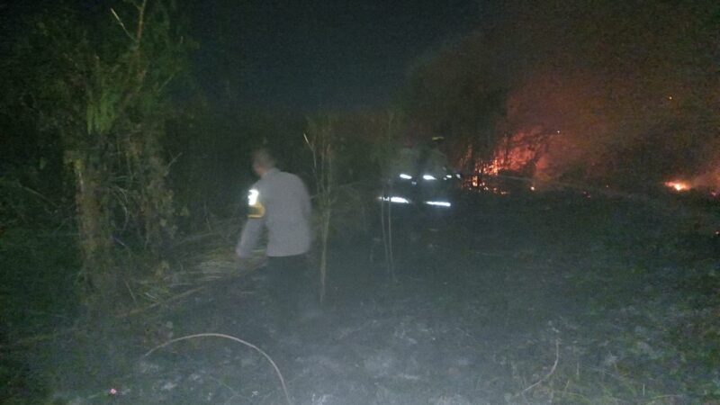 Kebakaran lahan bekas pabrik gula kersana diduga karena sebelumnya ada orang yang membakar sampah di sekitar lokasi oleh orang tidak dikenal. Foto: dok. Humas Polres Brebes.