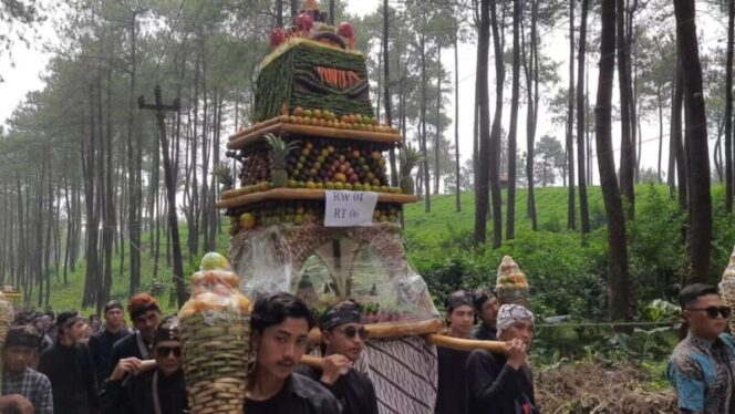 
					Warga mengarak tumpeng dari balai desa Pandansari menuju Telaga Ranjeng dalam acara Ratiban, Selasa (6/8/2024)/Yudhi Prasetyo/Portal Pantura/