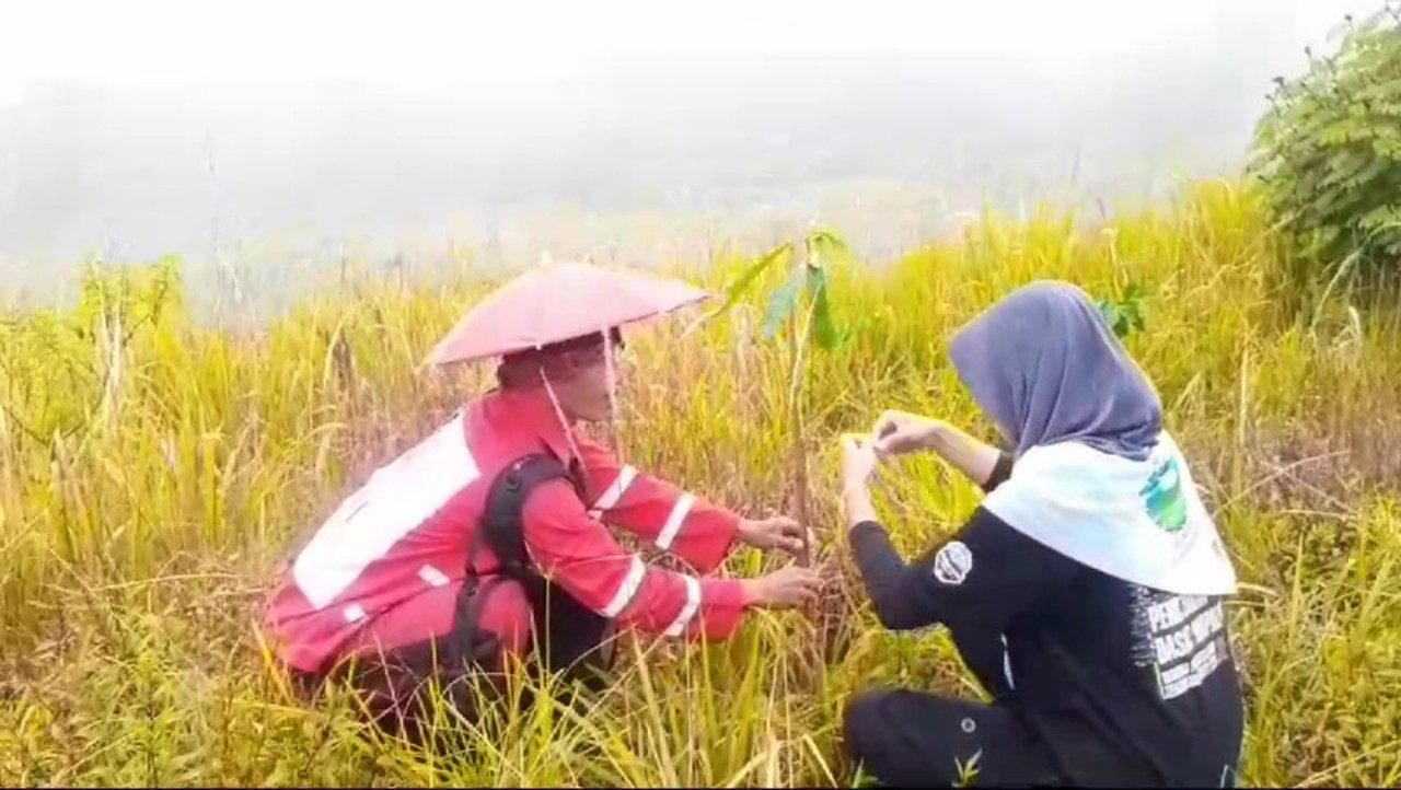 Puluhan relawan tanam pohon di lereng Gunung Slamet yang maduh wilayah Desa Pandansari, Kecamatan Paguyangan, Brebes. Foto: Portal Pantura/Imam Muzaki.